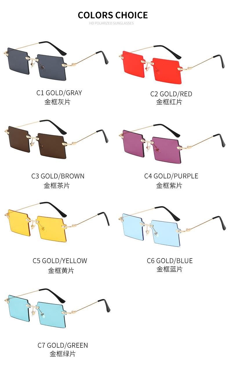 New Metal Frameless Women Fashion Small Frame Square Ocean Lens Sunglasses