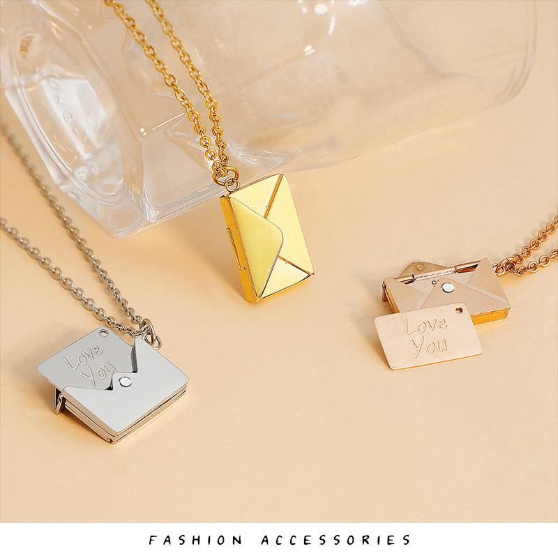 Fashion Envelope Titanium Steel Engrave Love Letter Necklace