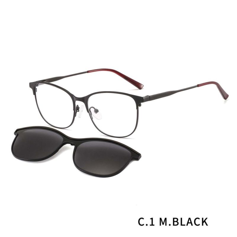 Men Metal Optical Frame with Magnetic UV400 Clip on Polarized Sunglasses