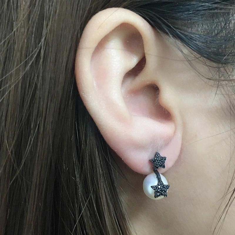 Fashion Jewelry Silver and Brass Shell Pearl Star Earring for Women