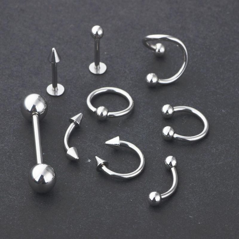 120PCS Silver Jewelry Sets Nose Rings Hoop 316L Steel Nipple Nose Eyebrow Helix Tragus Cartilage Septum Piercing Jewelry Set