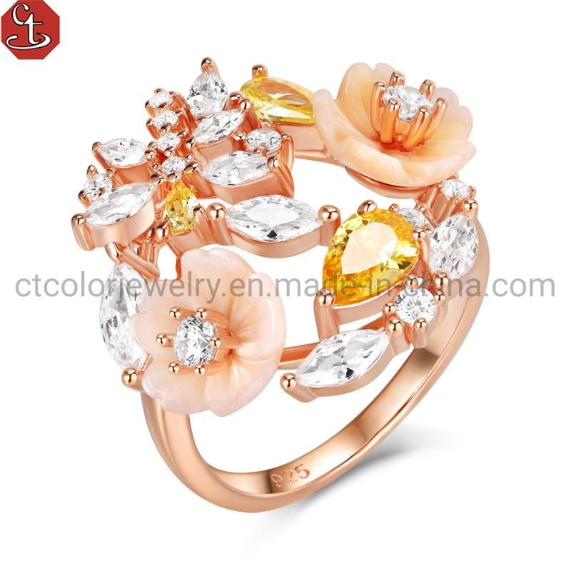 2021 Fashion jewelry Hot sale Flower silver pearl Ring with CZ