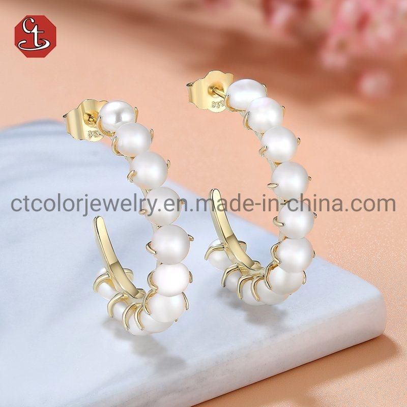 Fashion Customized Imitation 925 Sterling Silver 18K Gold Plated Fresh Water Pearl Earrings