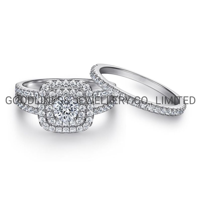 925 Sterling Silver Women Jewelry Halo CZ Wedding Rings