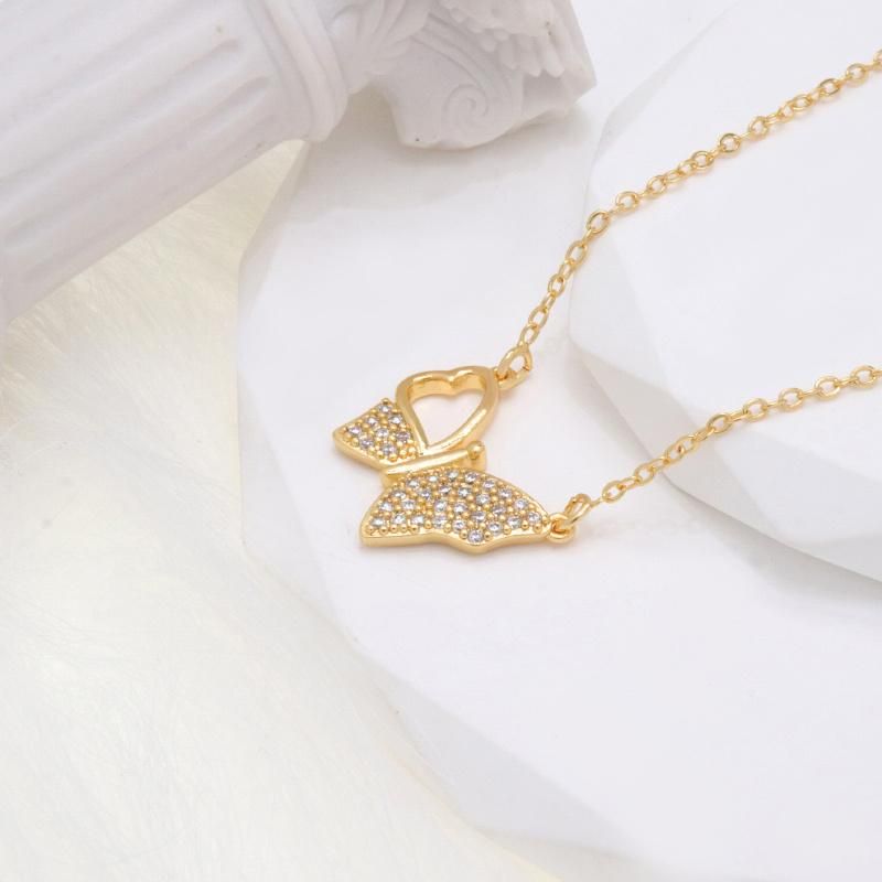 Wholesale Butterfly 18K Gold Girl Pave Zircon Jewelry Necklace