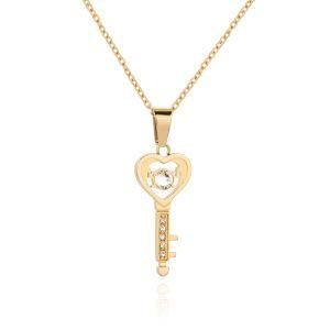 Trendy Elegant Heart Key Shape Crystal Love Necklace Jewelry