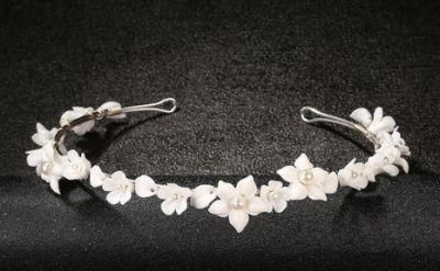Wedding Pearl Ceramic Flower Headband Headpiece Tiara. Bridal Ceramic Flower Hair Comb Tiara