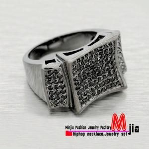 Mens Hip Hop 14k Black IP Gold Plated Micro Pave Lab Diamond Pinky Ring Iced out Opq365