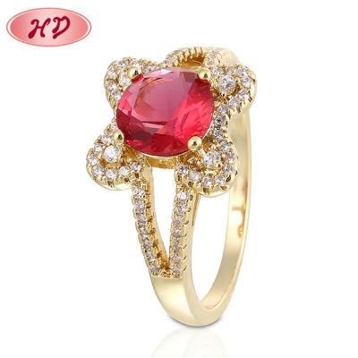 Fashion Jewelry for Girlfriend 18K Gold Plated Ruby Ring with Zircon