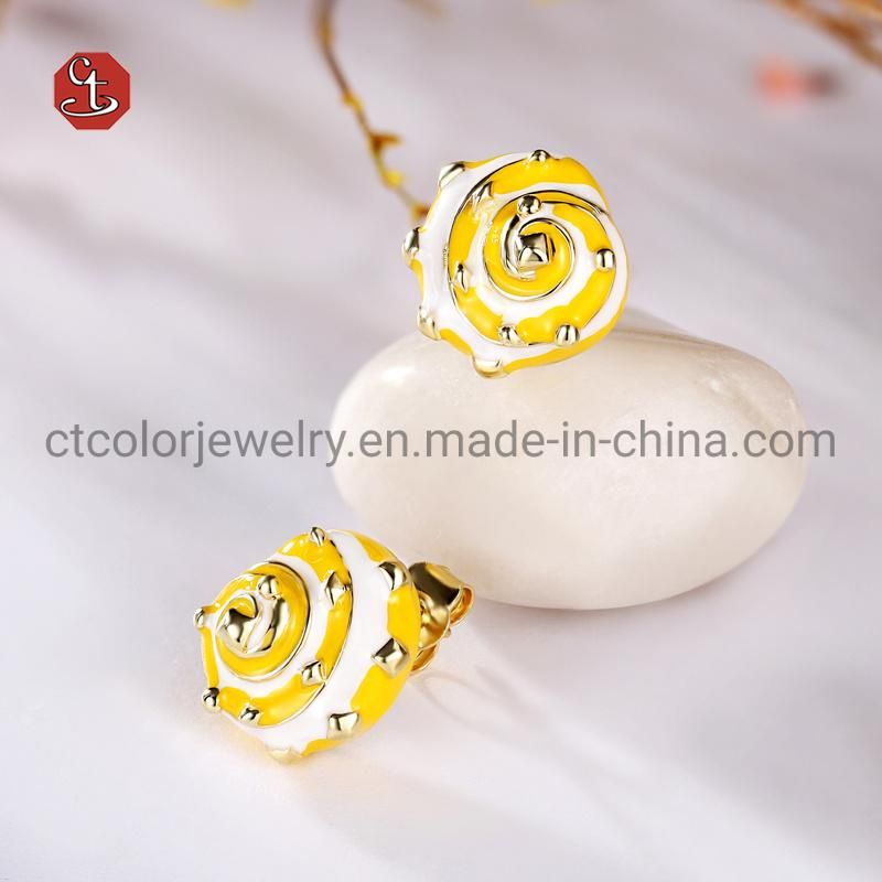 Fashion Jewelry Gold Plated Earring Yellow Enamel  925 Sterling Silver Stud Earrings