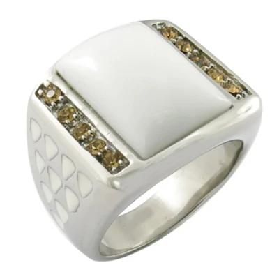 White Ceramic Big Stone Rings Stainless Steel Ring