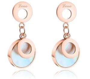 White Shells Earrings Double Circle Women&prime;s Love Drop Earring Stainless Steel Jewelry Rose Gold Color