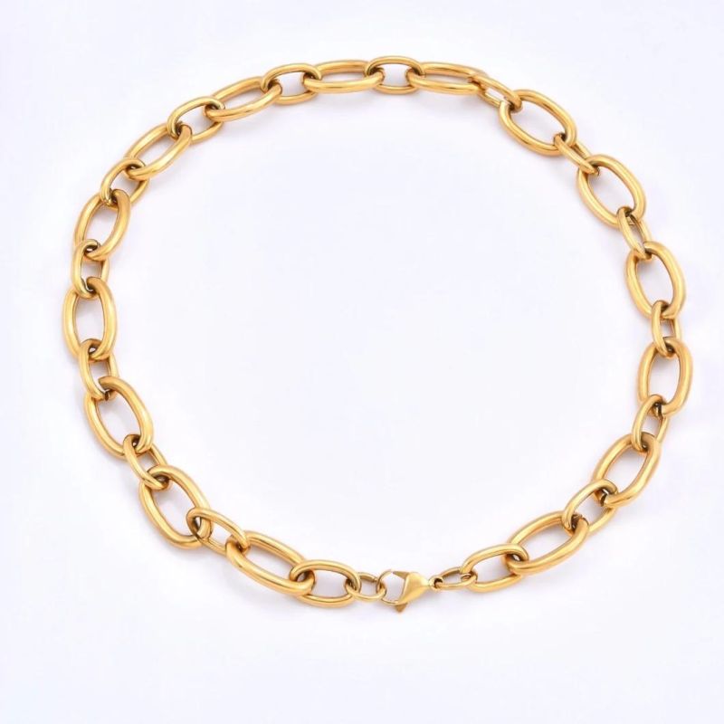 Old Golden Color Plated Thick Wire Oval Linked Stainless Steel Chain Necklace for Jewellery Set