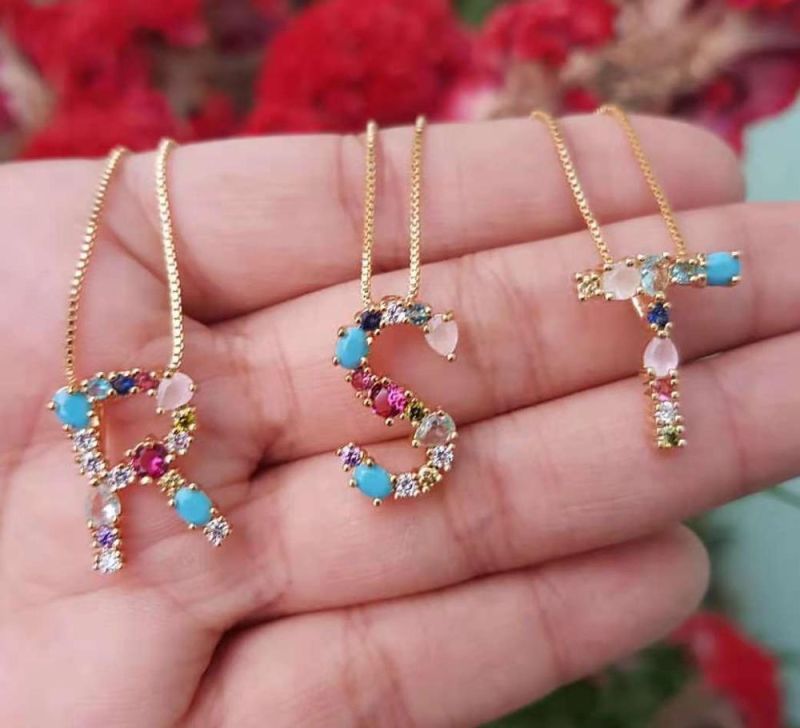 Fashion Letter Colorful Cubic Zircon CZ Pendant Necklace for Women