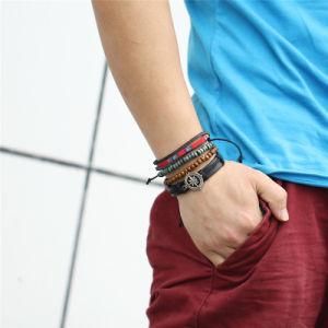 4PCS 1set Anchor Bead Leather Bracelets