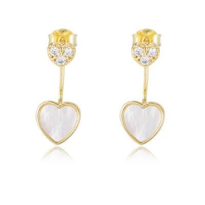 Lovely Jewelry 925 CZ Gold Plated Heart Charm Ear Stud Earrings for Women
