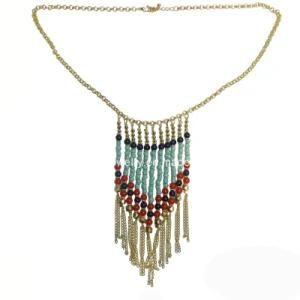 Jewelry Long Metal Tassel with Colors Beads Necklace for Women