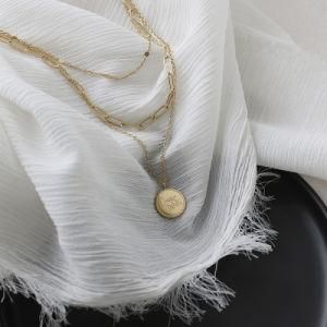Sign &quot; Carpe Diem &quot; Gold Plated Stainless Steel Coin Disc Charm Pendant Three Layer Chain Multilayer Necklace for Women