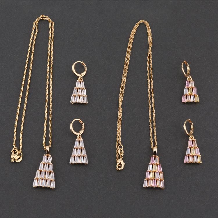 Fashion Women 18K Gold Plated Alloy Crystal Silver Jewelry Chain Pendant Sets Necklace