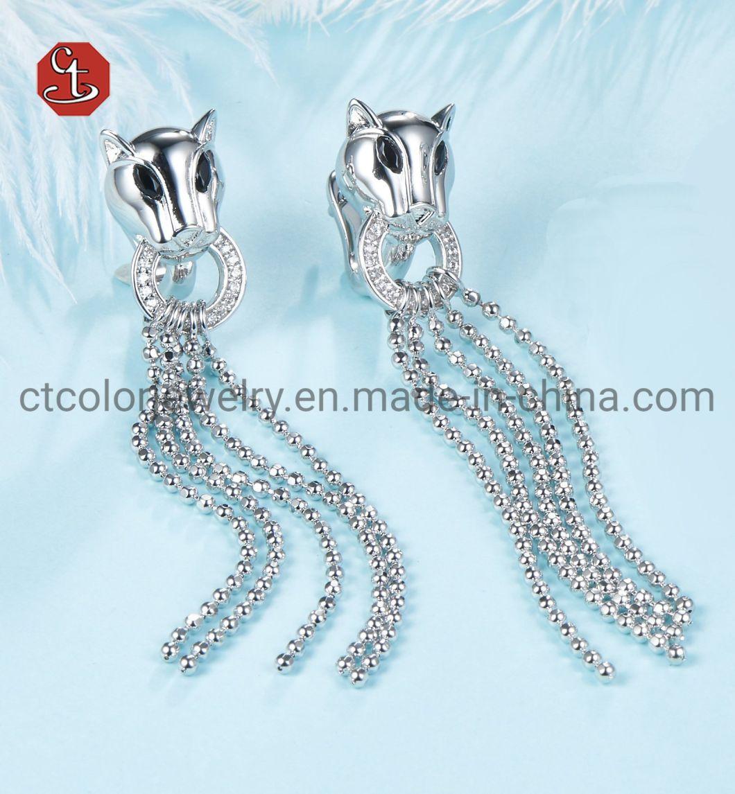 925 Sterling Silver Leopard Tassel Earring Panther Animal Dangle Earring Custom Jewelry