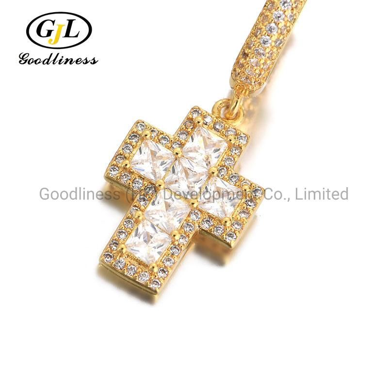 Wholesale Hip Hop Square Zirconia Micropanling Cross Eardrop Earring