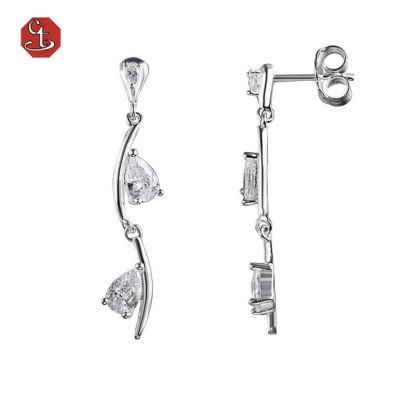 Dangle Shiny Luxury Tassel Earrings Pear Shape Blue Gem Stone Silver or Brass Earring