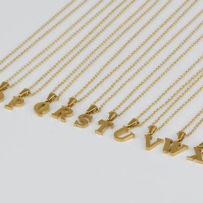 Gold Plated Chain Sideways Pendant Charm a-Z Stainless Steel Alphabet Initial Letter Necklace