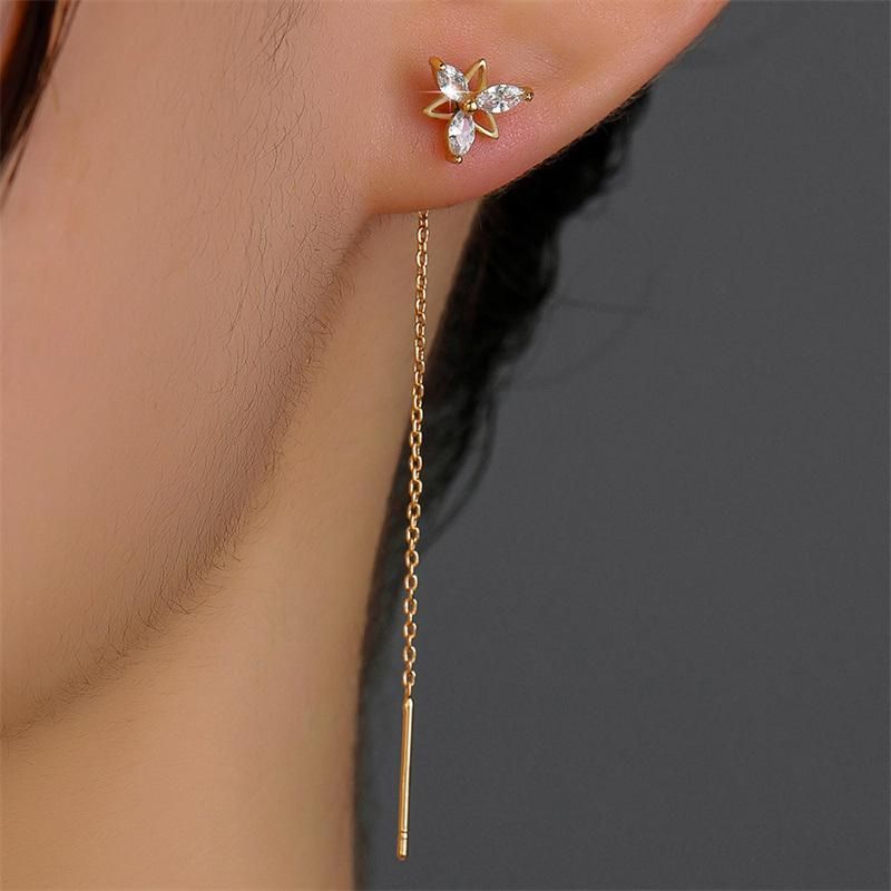 2022 Manufacture New Design Fashion 18K Gold Jewelry Brass Alloy Crystal CZ Irregular Star Shape Drop Long Thread Line Threader Earrings for Women Girls