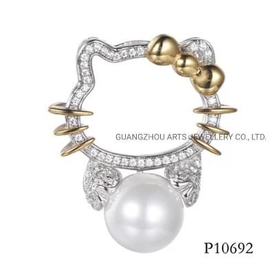 Two-Tone Plating Cute Gift for Girls Hello Kitty Pearl Pendant
