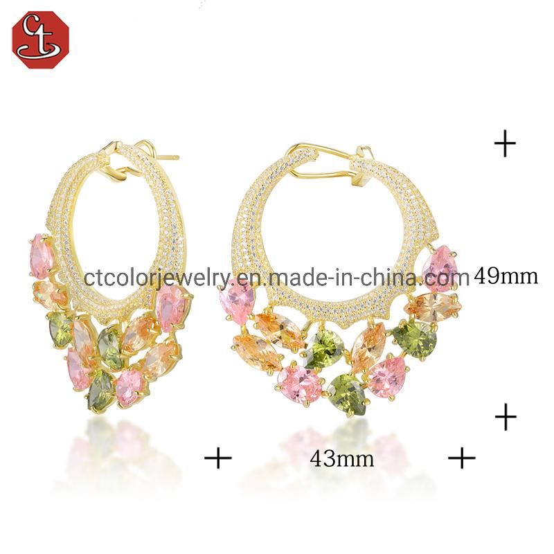 Colorful CZ earring for women 925 silver gold plated Individuality CZ Earrings