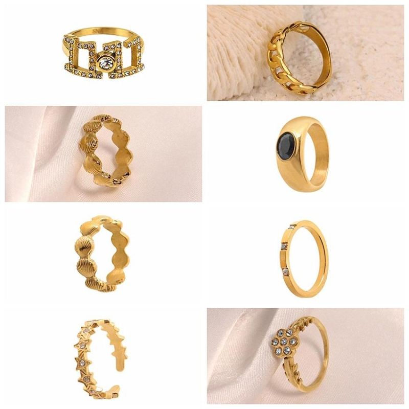 Wholesale Custom Fashion Modern Wedding Ring 18K Gold Exquisite Stainless Steel Embossing Couples with Thin Ring Men and Women