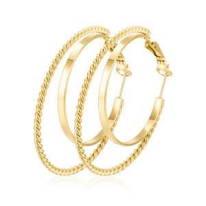Fashion Ladies Womens Jewelry Double Big Gold Plated Stainless Steel Hoop Earrings for Women