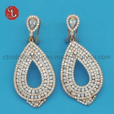 Hot Sale Rhodium Plated 925 Sterling Silver Fine Jewelry Drop Chanel Set Micro Pave CZ Dangle Earrings