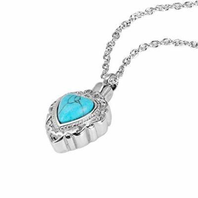Stainless Steel Turquoise Heart Cremation Urn Pendant for Human
