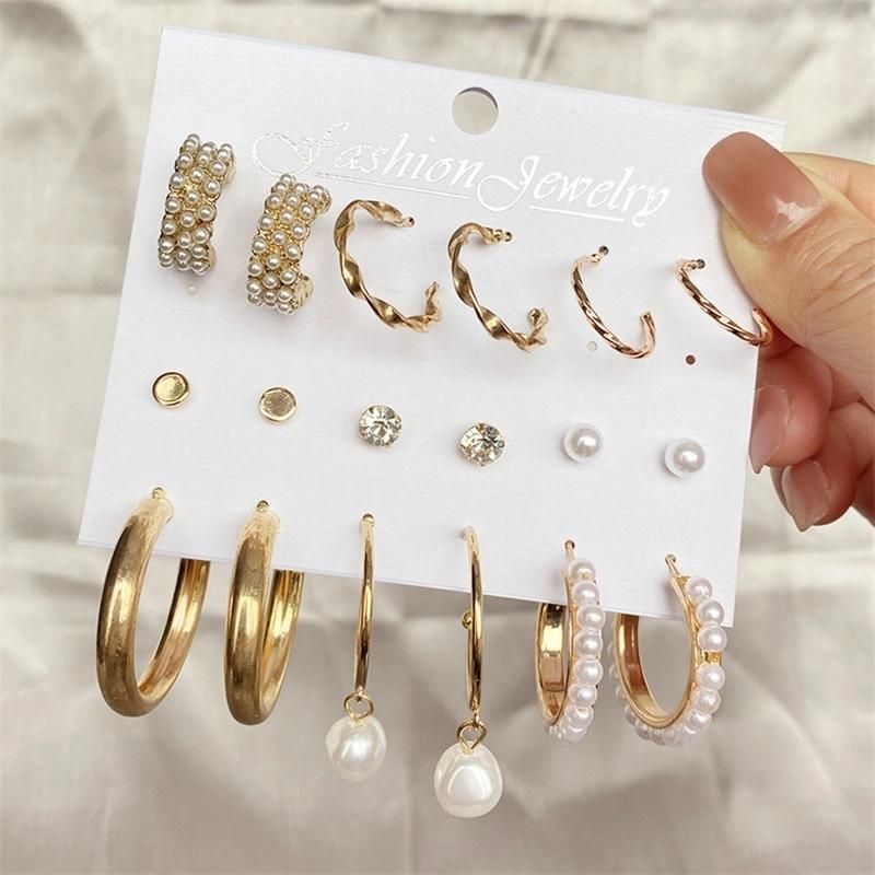 2021 New Arrive Jewelry Fashion Circle Pearl 9 Pieces Tassels Earrings Set