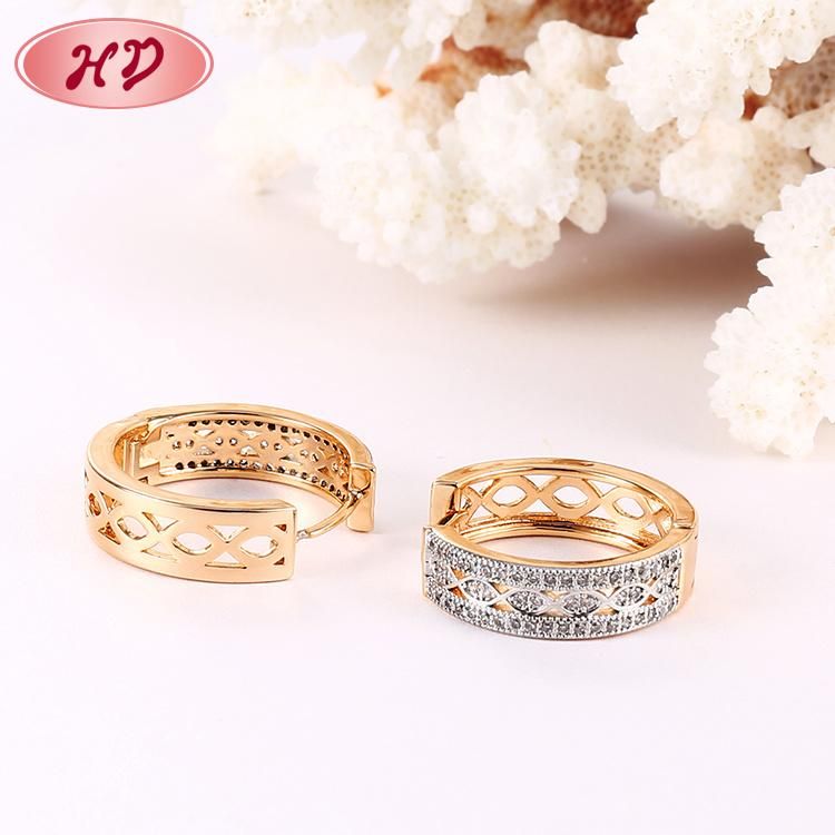 Fashion Jewelry 18K Gold Plated Silver Alloy Stud Drop Hoop Huggie CZ Earrings with Crystal for Women
