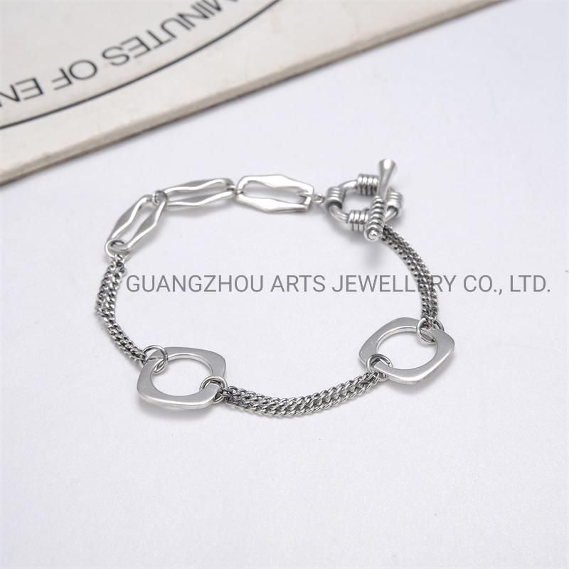 925 Sterling Silver Geometric Square Round Personality Bracelet