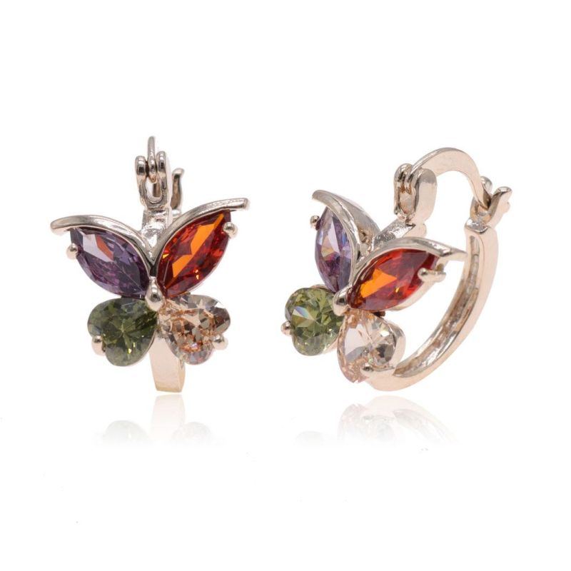 Butterfly Zircon Earrings, Gold-Plated Ladies Fashion Earrings