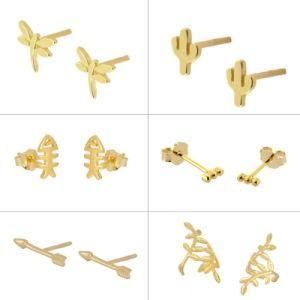 Amazon Hot Sale European New Creative Simple Style 925 Sterling Silver Gold Plated Personality Earring Studs Jewelry
