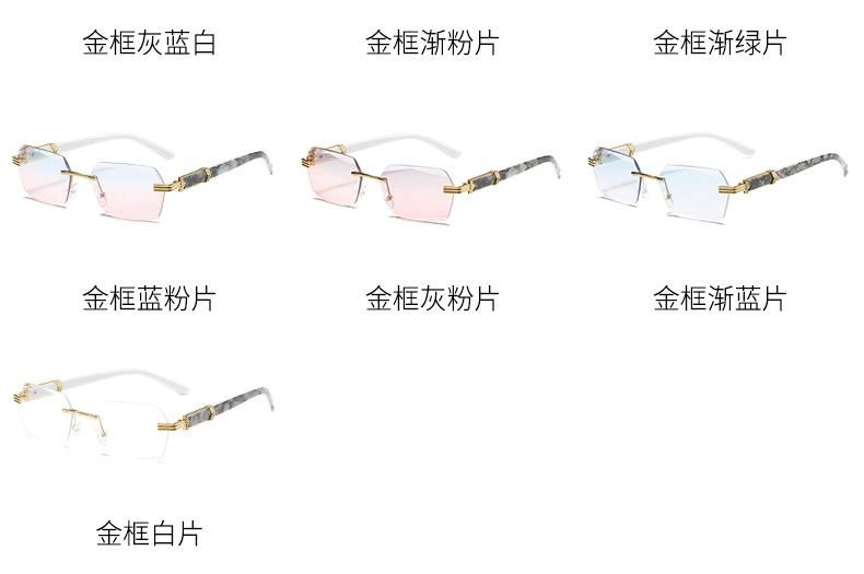 New Shades Rimless Metal Frame Square Colorful Lens Luxury Sunglasses