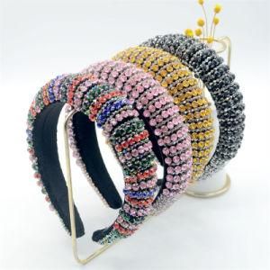 Custom Glitter Crystal Velvet Padded Wide Headband Jewelry for Women Wedding Boho Pearl Hairbands