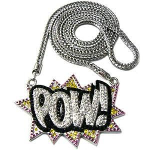 Zinc Alloy Iced out Pow Hiphop Necklace with Rhinestones Fashion Jewelry Set (KW-PNW-9A005)