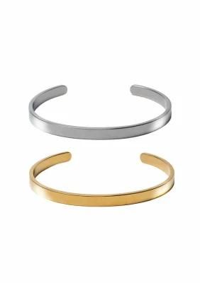 Fashion Stainless Steel Open Cuff Gold Polished Bangle Bracelet for Women 23.5inch