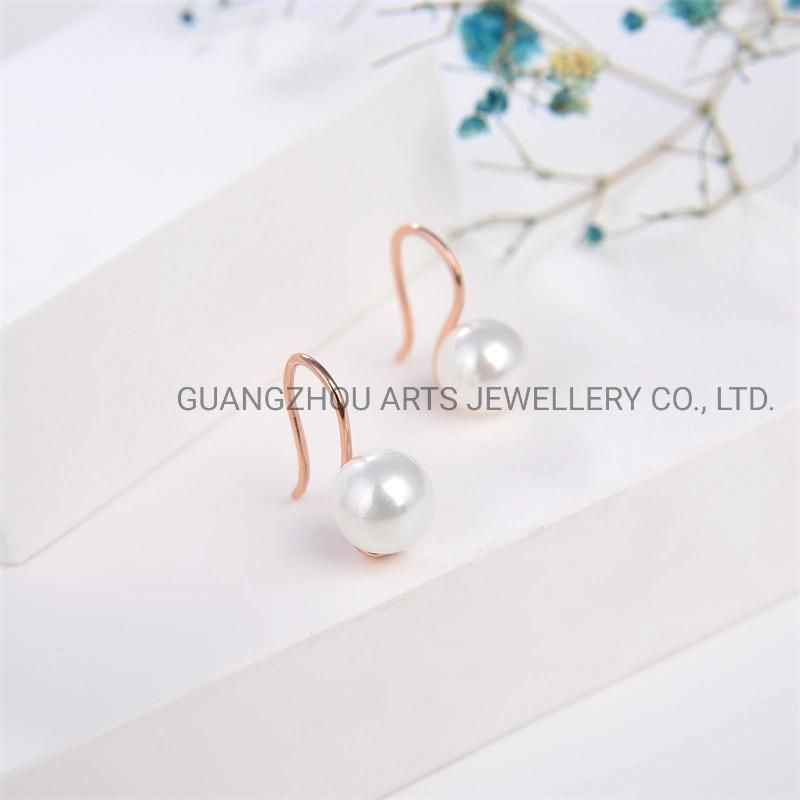 Simple Design 925 Sterling Silver Pearl Round Cut Earrings