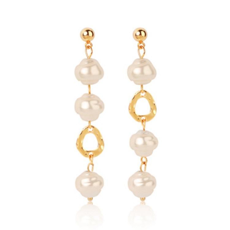 Natural Imition Pearl Electroplate Alloy Layered Stud Earring