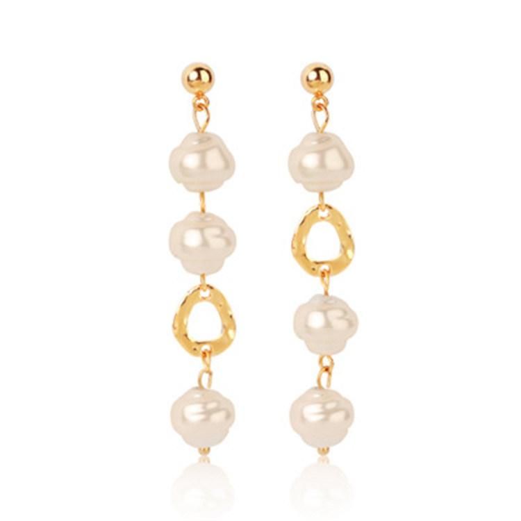 Natural Imition Pearl Electroplate Alloy Layered Stud Earring