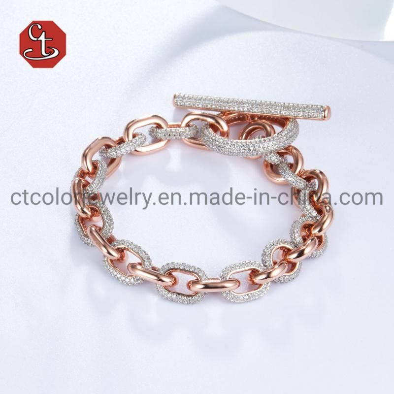 High Quality 925 Sterling Silver Shining Fashion Jewelry 18K Gold Rose Plated Pave Zircon Hoop Earring