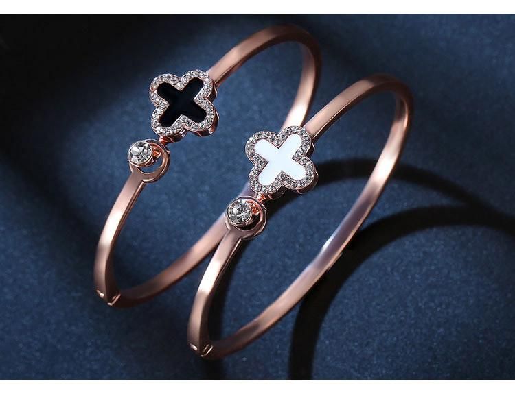 Korean Style Flower Four-Leaf Clover Bracelet Jewelry Accessories Women Bangles Rose Gold