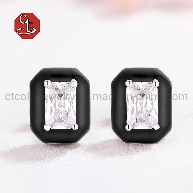 Fashion Jewellery Eardrop Earring Purple CZ 925 Silver Jewelry Earring with Enamel