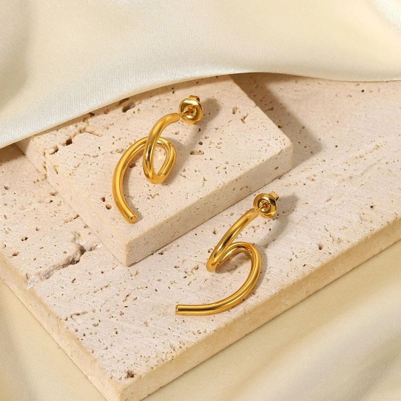 Manufacturer Customized Wholesale Fashion High-Quality Female Jewelry 18K Gold-Plated Stainless Steel Torsion Earrings
